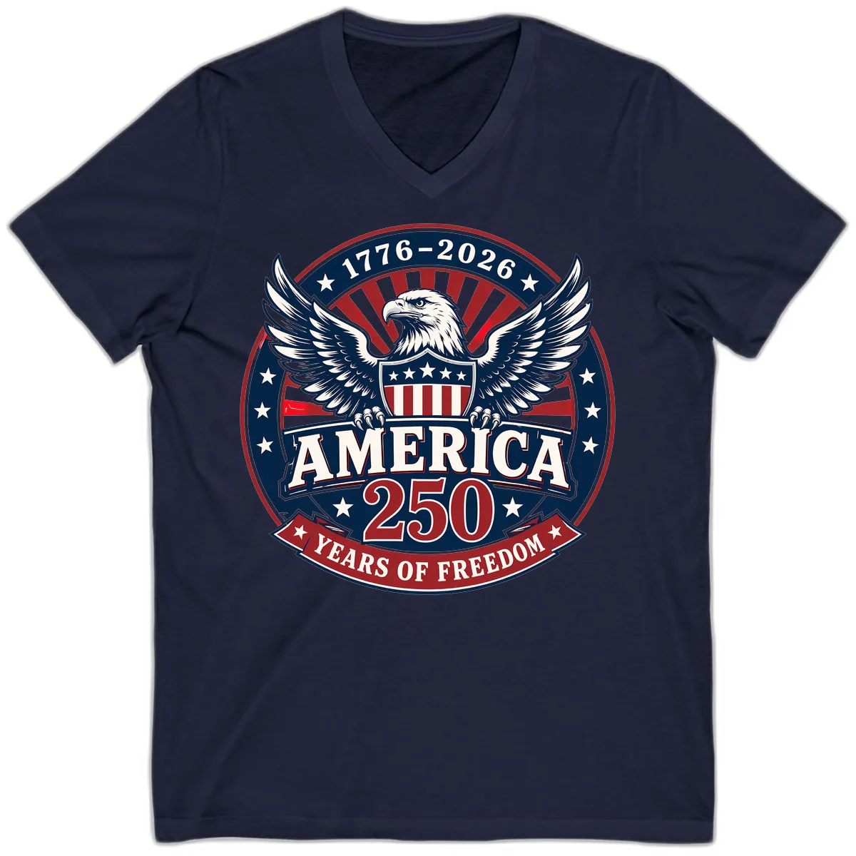 America 250 Years Of Freedom Celebration V-Neck in Navy
